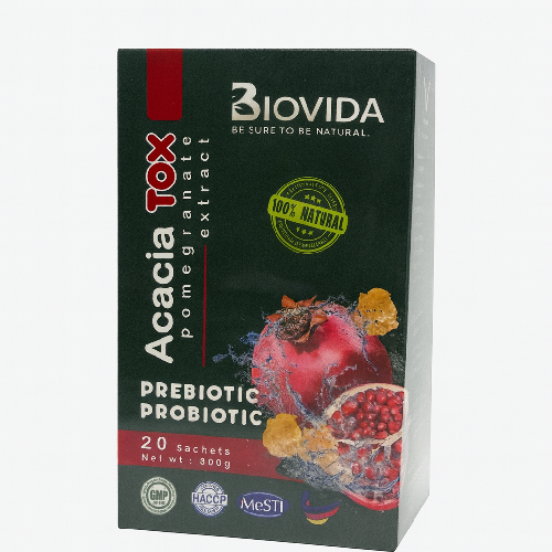 مشروب أكيشا توكس من Biovida بالبريبيوتيك والبروبيوتيك مع مستخلص الرمان (20 كيس)